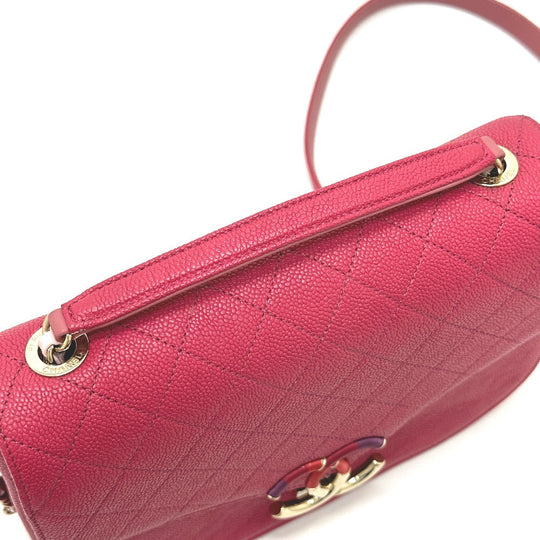 CHANEL Shoulder Bag Caviar skin Pink type COCO Mark CC coil Women Used Authentic