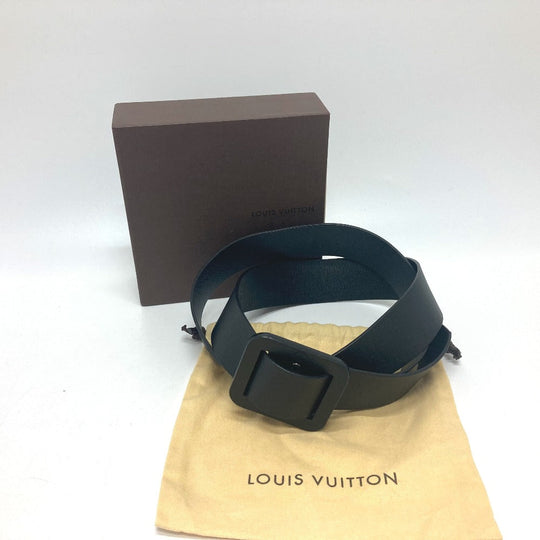 LOUIS VUITTON belt MP172 leather black LV circle mens 80/32 Used Authentic