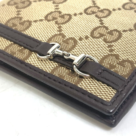 GUCCI Folded wallet 245773 GG canvas beige GG Horsebit Women Used Authentic