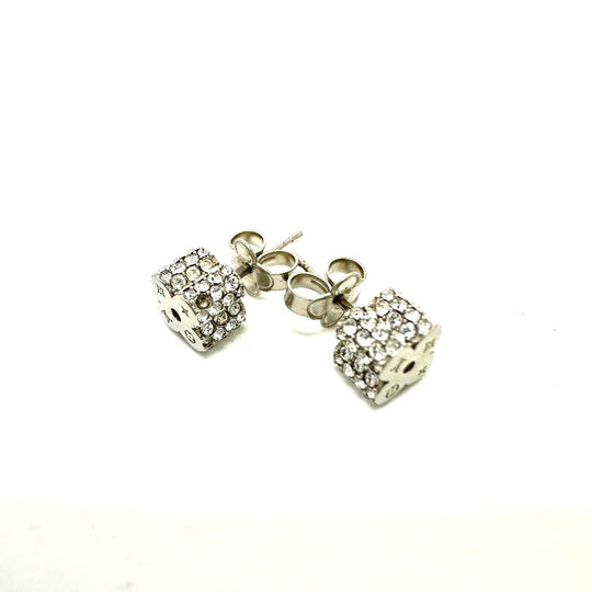 LOUIS VUITTON Pierce M64879 metal Silver Bookle Dreille Fast Flower Strass Stud Women Used Authentic