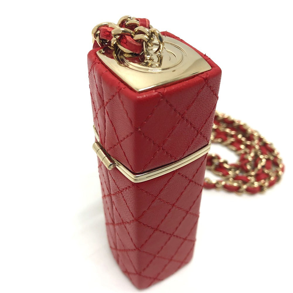 CHANEL Shoulder Bag leather Red COCO Mark CC Lip case Women Used Authentic