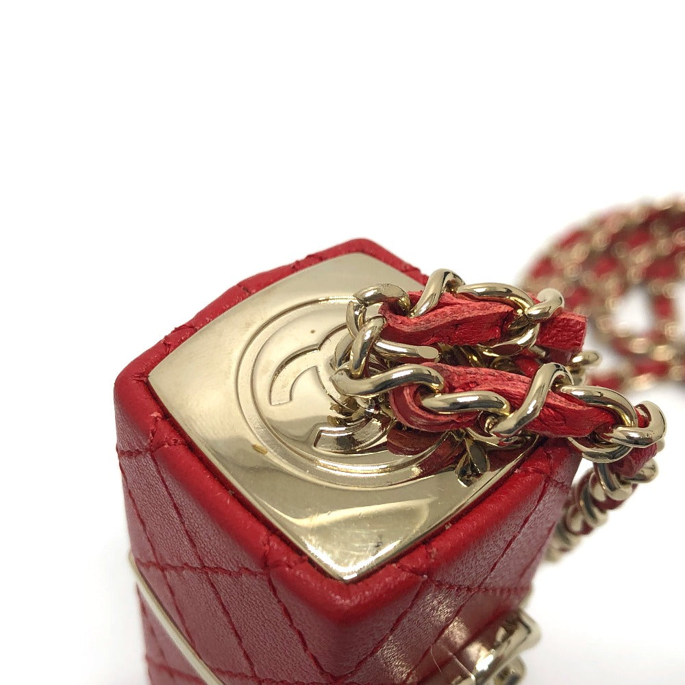 CHANEL Shoulder Bag leather Red COCO Mark CC Lip case Women Used Authentic