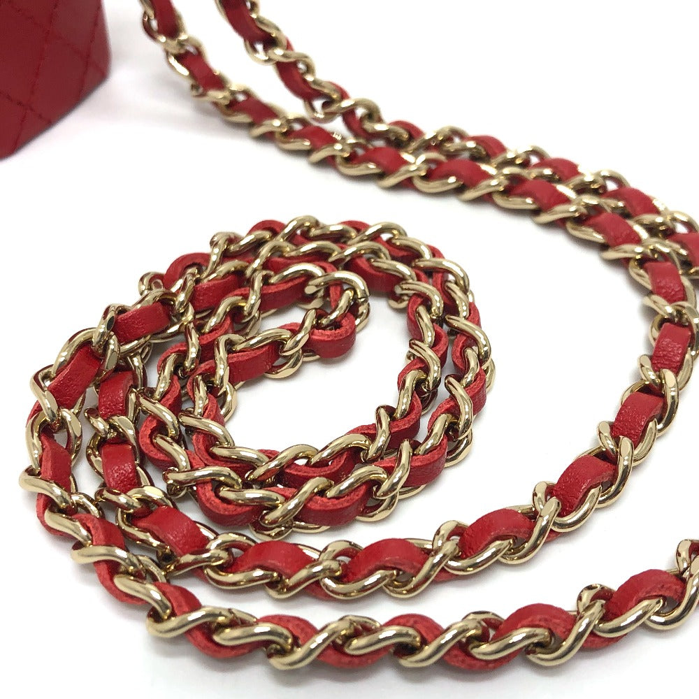 CHANEL Shoulder Bag leather Red COCO Mark CC Lip case Women Used Authentic