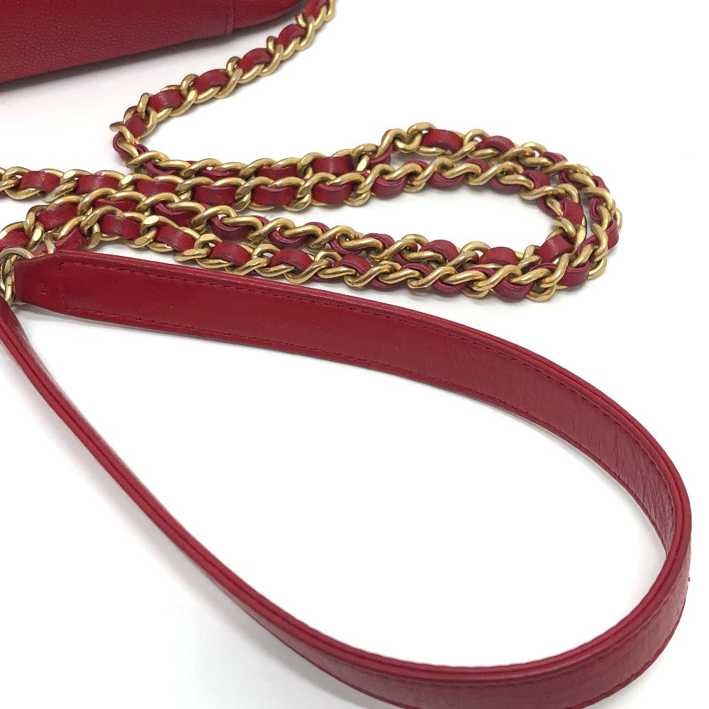 CHANEL Shoulder Bag A84452 Caviar skin Red CC filigree Matrasse Chain Women Used Authentic