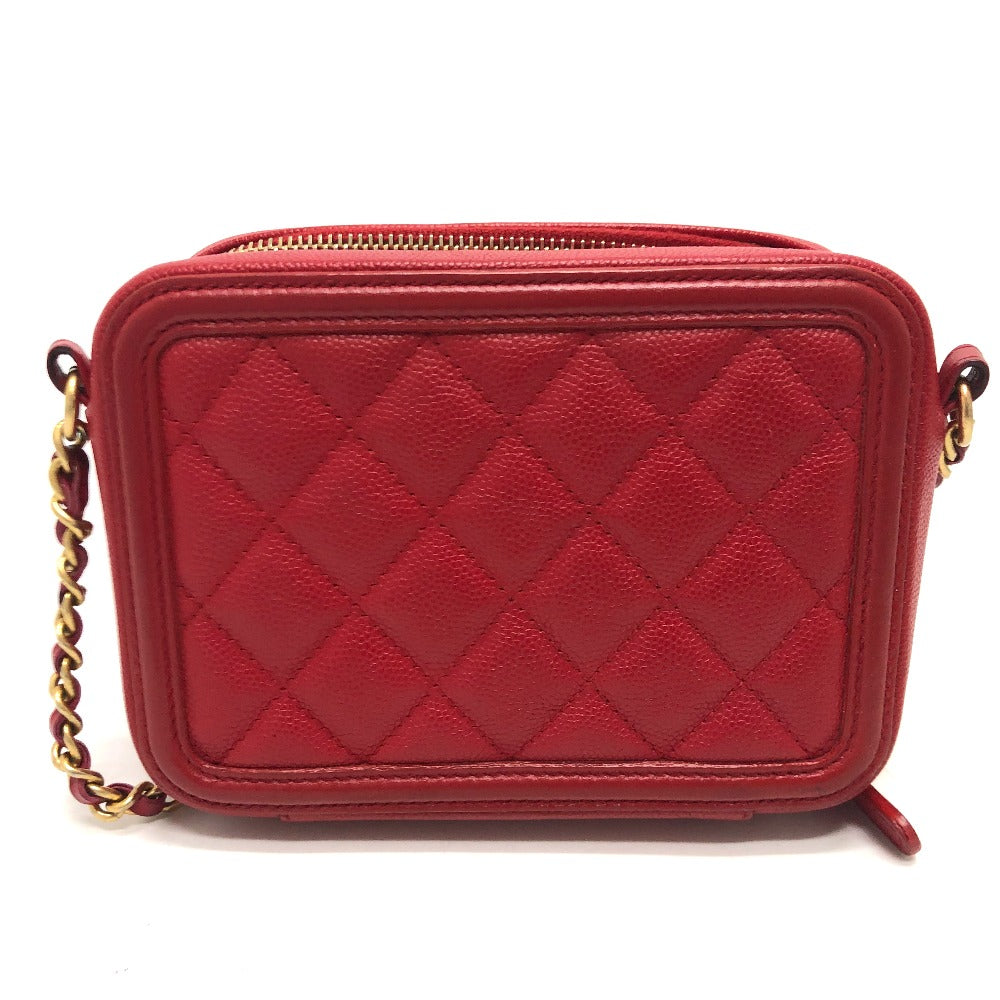 CHANEL Shoulder Bag A84452 Caviar skin Red CC filigree Matrasse Chain Women Used Authentic