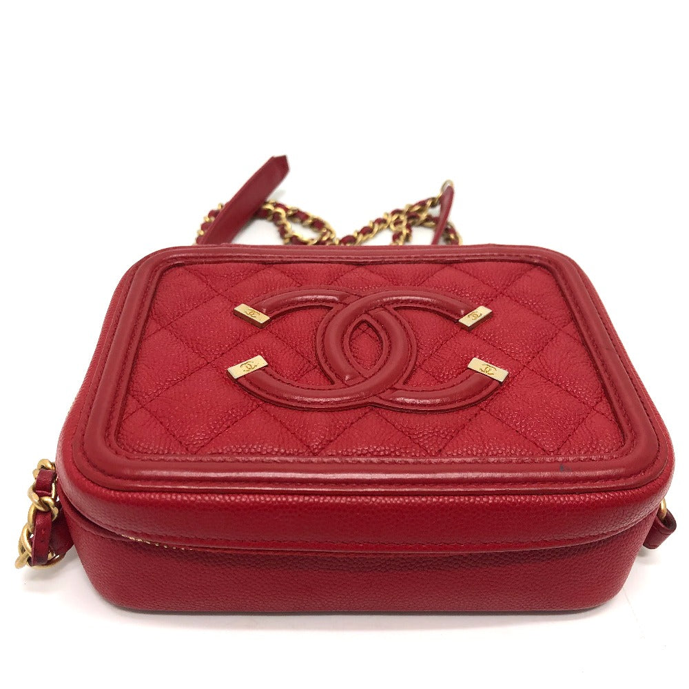 CHANEL Shoulder Bag A84452 Caviar skin Red CC filigree Matrasse Chain Women Used Authentic