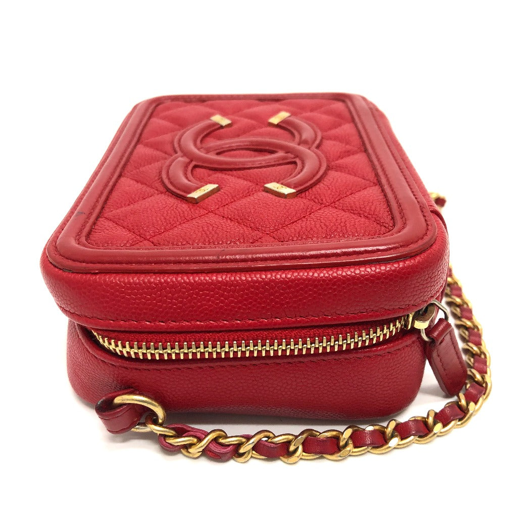 CHANEL Shoulder Bag A84452 Caviar skin Red CC filigree Matrasse Chain Women Used Authentic