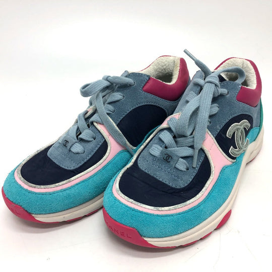CHANEL sneakers G34360 suede Navy CC COCO Mark Low cut Women 36 Used Authentic