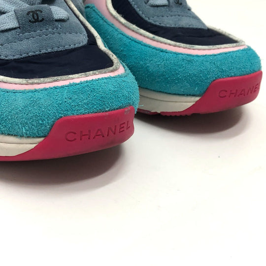 CHANEL sneakers G34360 suede Navy CC COCO Mark Low cut Women 36 Used Authentic