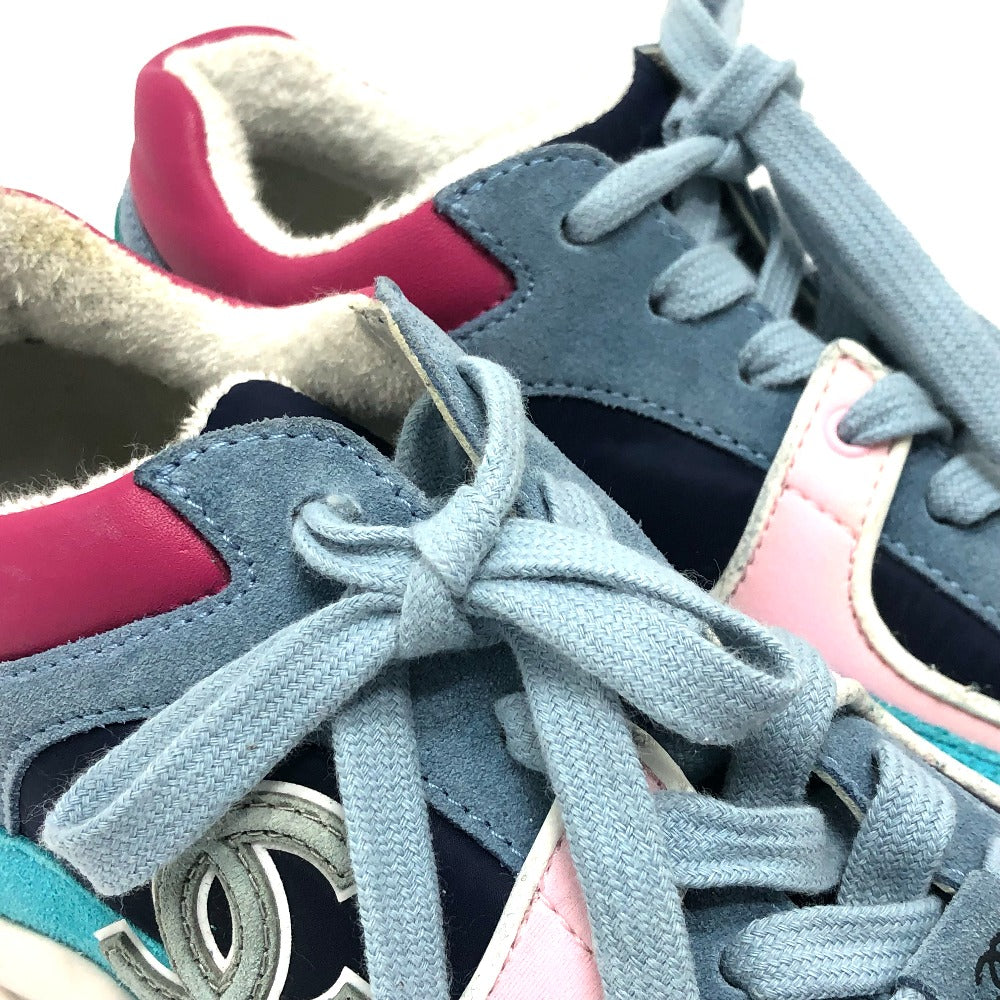 CHANEL sneakers G34360 suede Navy CC COCO Mark Low cut Women 36 Used Authentic
