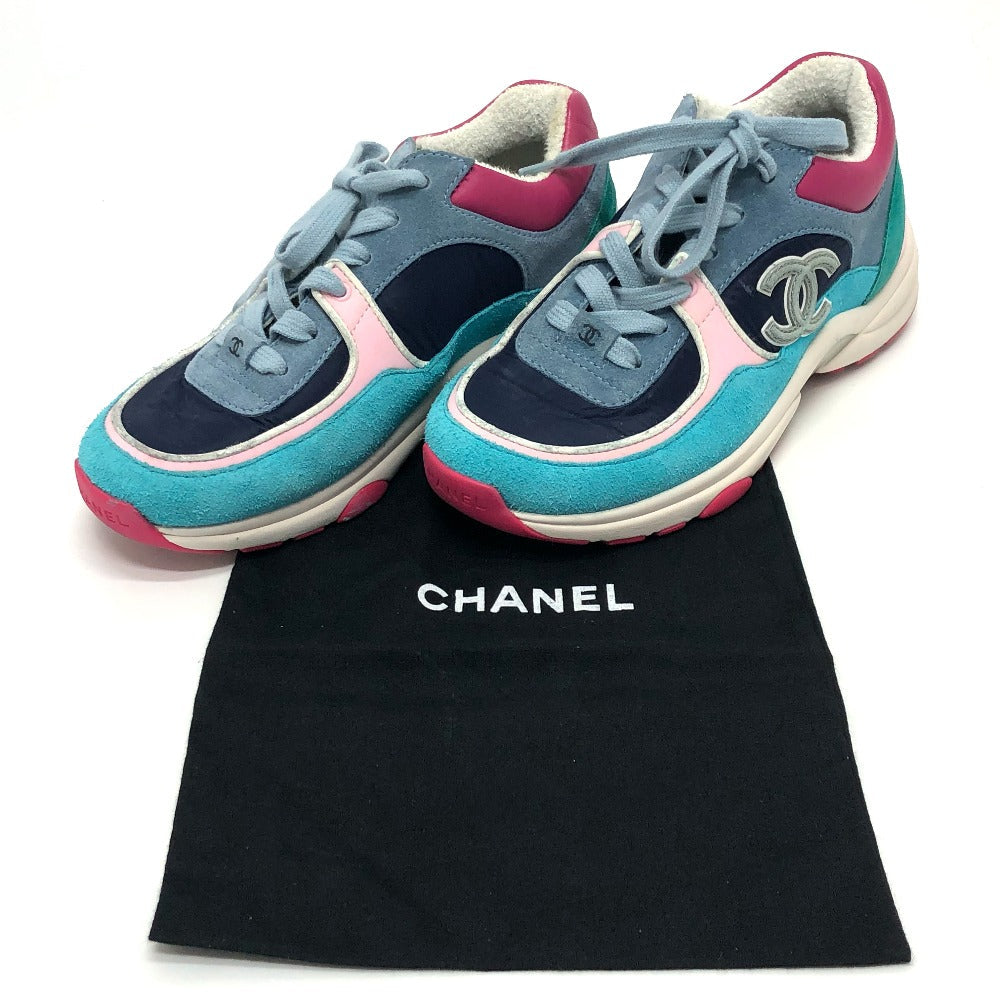 CHANEL sneakers G34360 suede Navy CC COCO Mark Low cut Women 36 Used Authentic