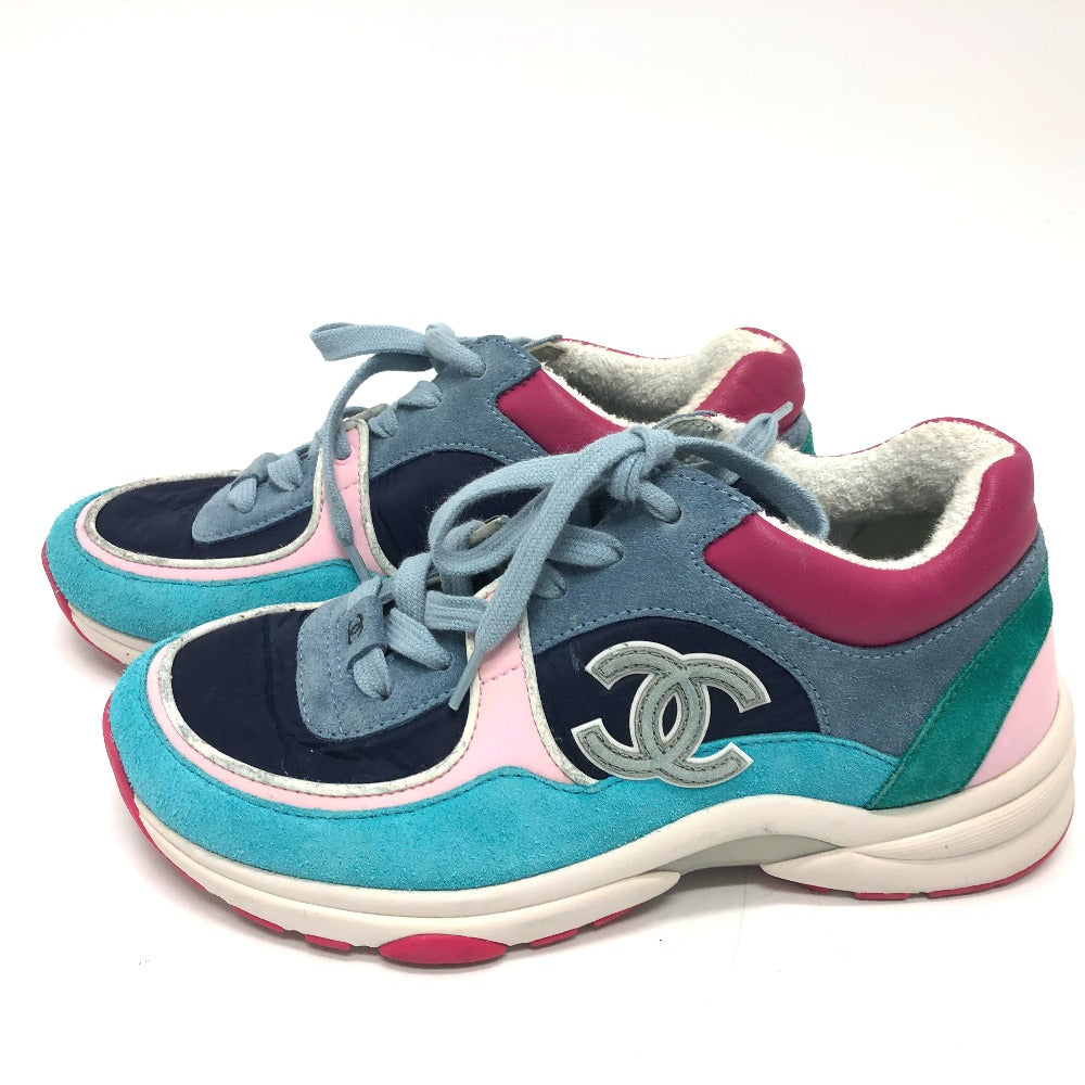 CHANEL sneakers G34360 suede Navy CC COCO Mark Low cut Women 36 Used Authentic