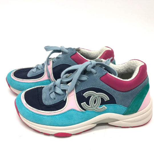 CHANEL sneakers G34360 suede Navy CC COCO Mark Low cut Women 36 Used Authentic