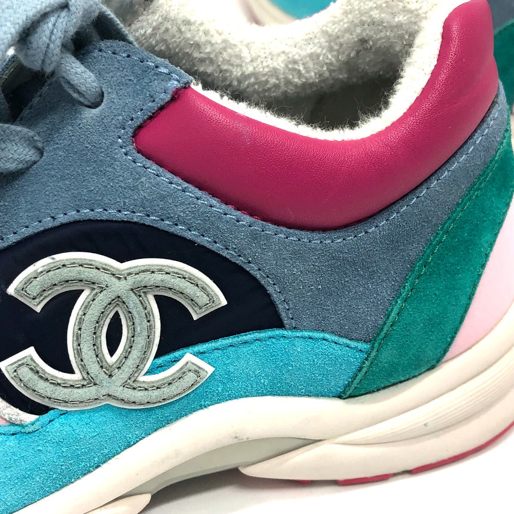 CHANEL sneakers G34360 suede Navy CC COCO Mark Low cut Women 36 Used Authentic