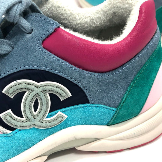 CHANEL sneakers G34360 suede Navy CC COCO Mark Low cut Women 36 Used Authentic