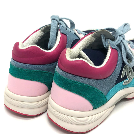 CHANEL sneakers G34360 suede Navy CC COCO Mark Low cut Women 36 Used Authentic