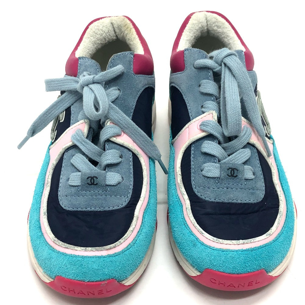 CHANEL sneakers G34360 suede Navy CC COCO Mark Low cut Women 36 Used Authentic