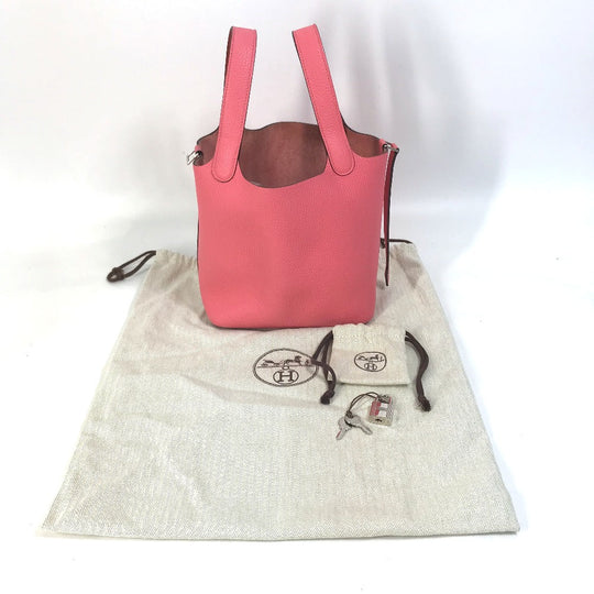 HERMES Handbag Taurillon Clemence pink Pico Tan Lock Ekra PM