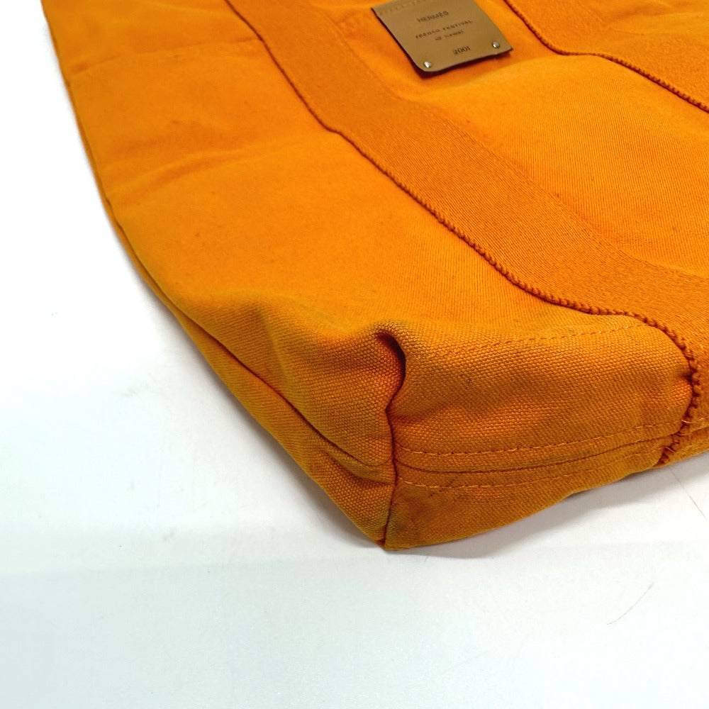 HERMES Tote Bag canvas Orange Fool Toe Kabas Women Used Authentic