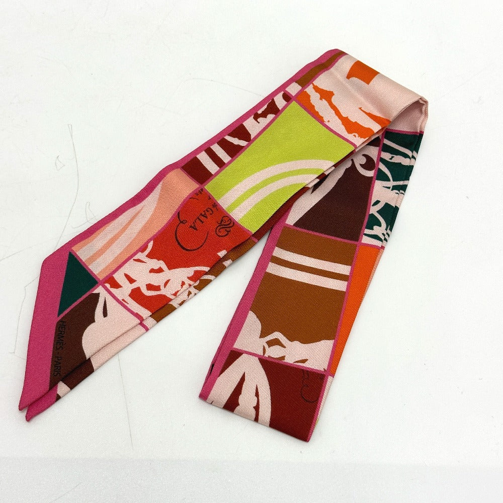 HERMES scarf silk Pink type chaos En Desordre GALA Women Used Authentic