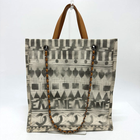 CHANEL Shoulder Bag Canvas / leather beige CC COCO Mark Icon Shopping Tote Women Used Authentic