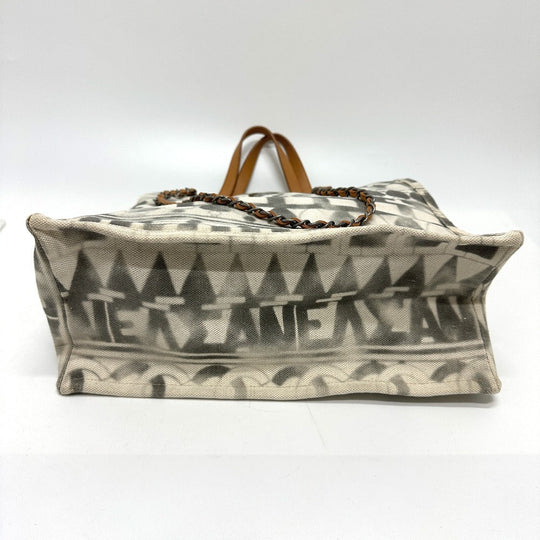 CHANEL Shoulder Bag Canvas / leather beige CC COCO Mark Icon Shopping Tote Women Used Authentic