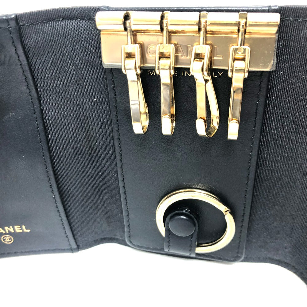 CHANEL Key case Key holder  leather black COCO Mark 4 stations with key ring Women Used Authentic