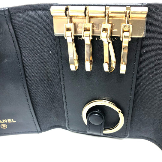 CHANEL Key case Key holder  leather black COCO Mark 4 stations with key ring Women Used Authentic