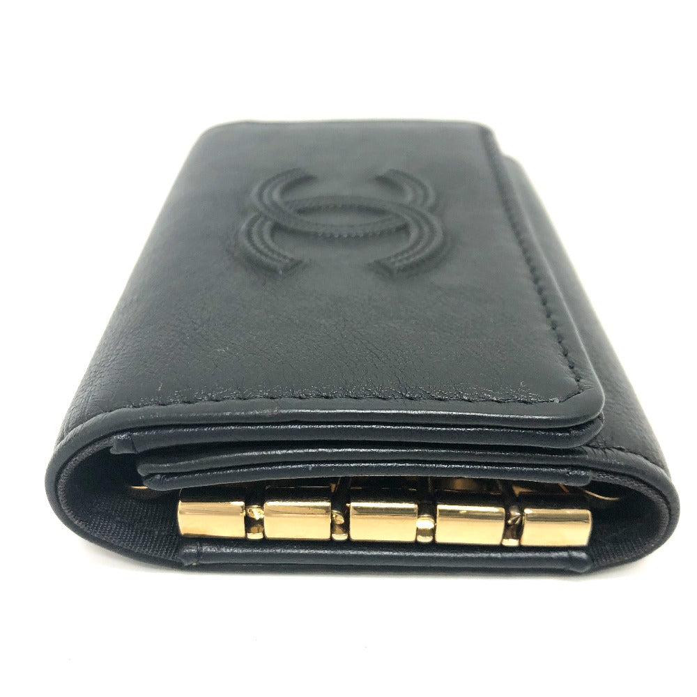 CHANEL Key case Key holder  leather black COCO Mark 4 stations with key ring Women Used Authentic