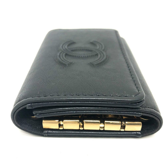 CHANEL Key case Key holder  leather black COCO Mark 4 stations with key ring Women Used Authentic
