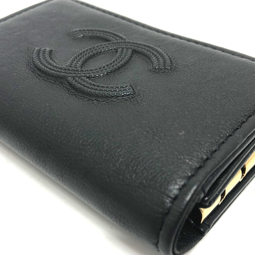 CHANEL Key case Key holder  leather black COCO Mark 4 stations with key ring Women Used Authentic
