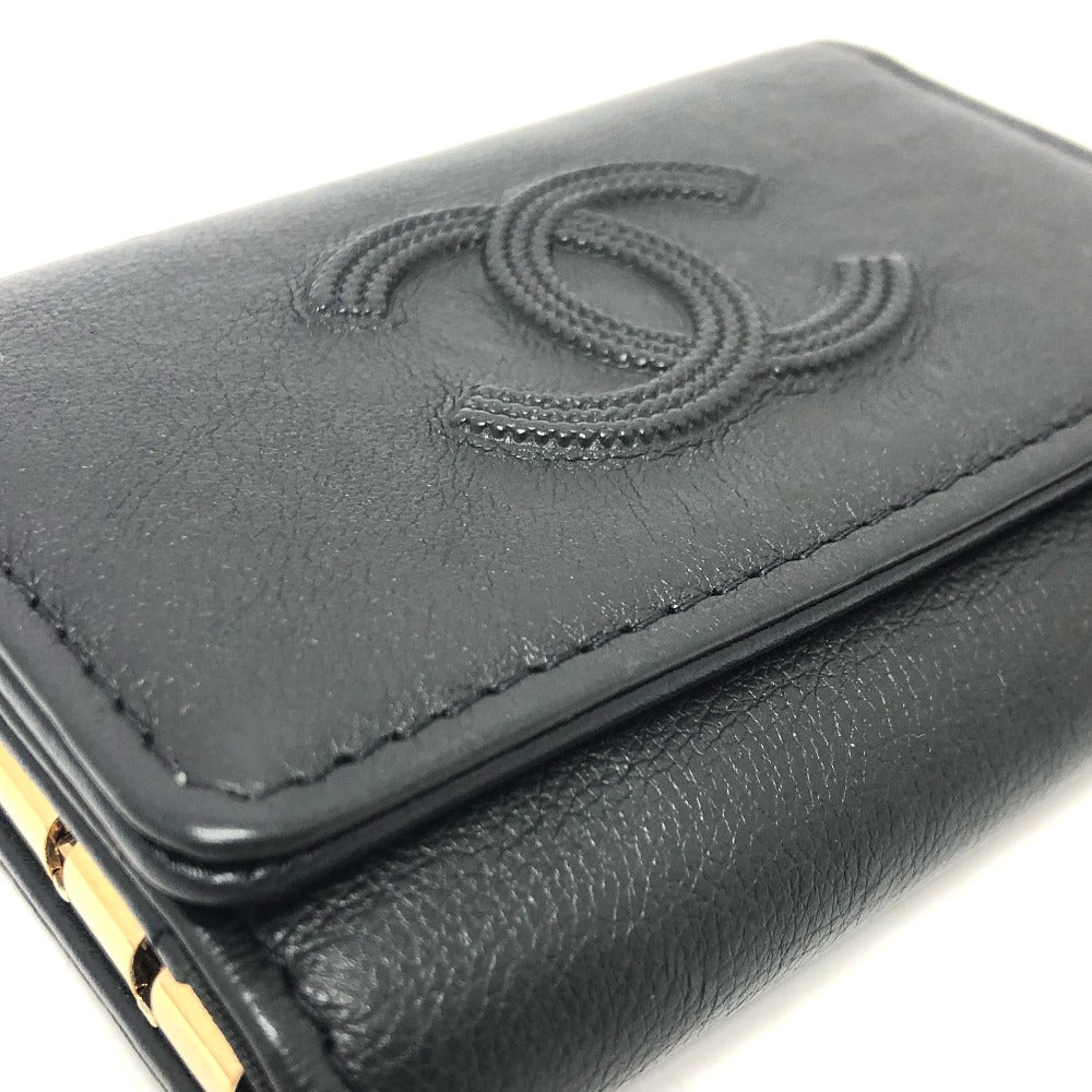 CHANEL Key case Key holder  leather black COCO Mark 4 stations with key ring Women Used Authentic