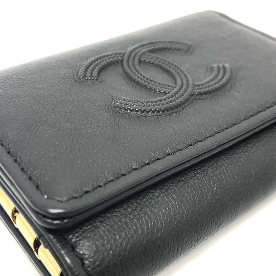 CHANEL Key case Key holder  leather black COCO Mark 4 stations with key ring Women Used Authentic