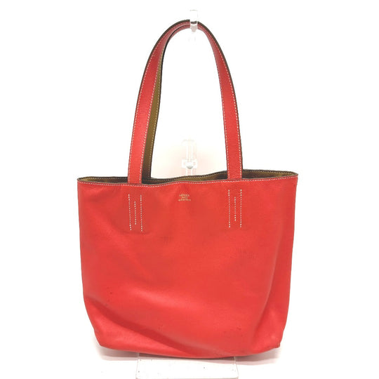 HERMES Tote Bag Leather, Vokissim Orange Doble Sense 28 reversible Women Used Authentic