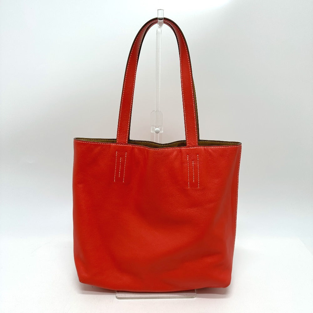 HERMES Tote Bag Leather, Vokissim Orange Doble Sense 28 reversible Women Used Authentic