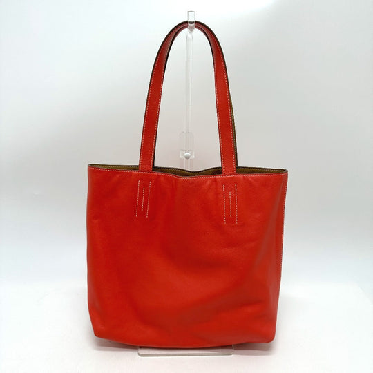 HERMES Tote Bag Leather, Vokissim Orange Doble Sense 28 reversible Women Used Authentic