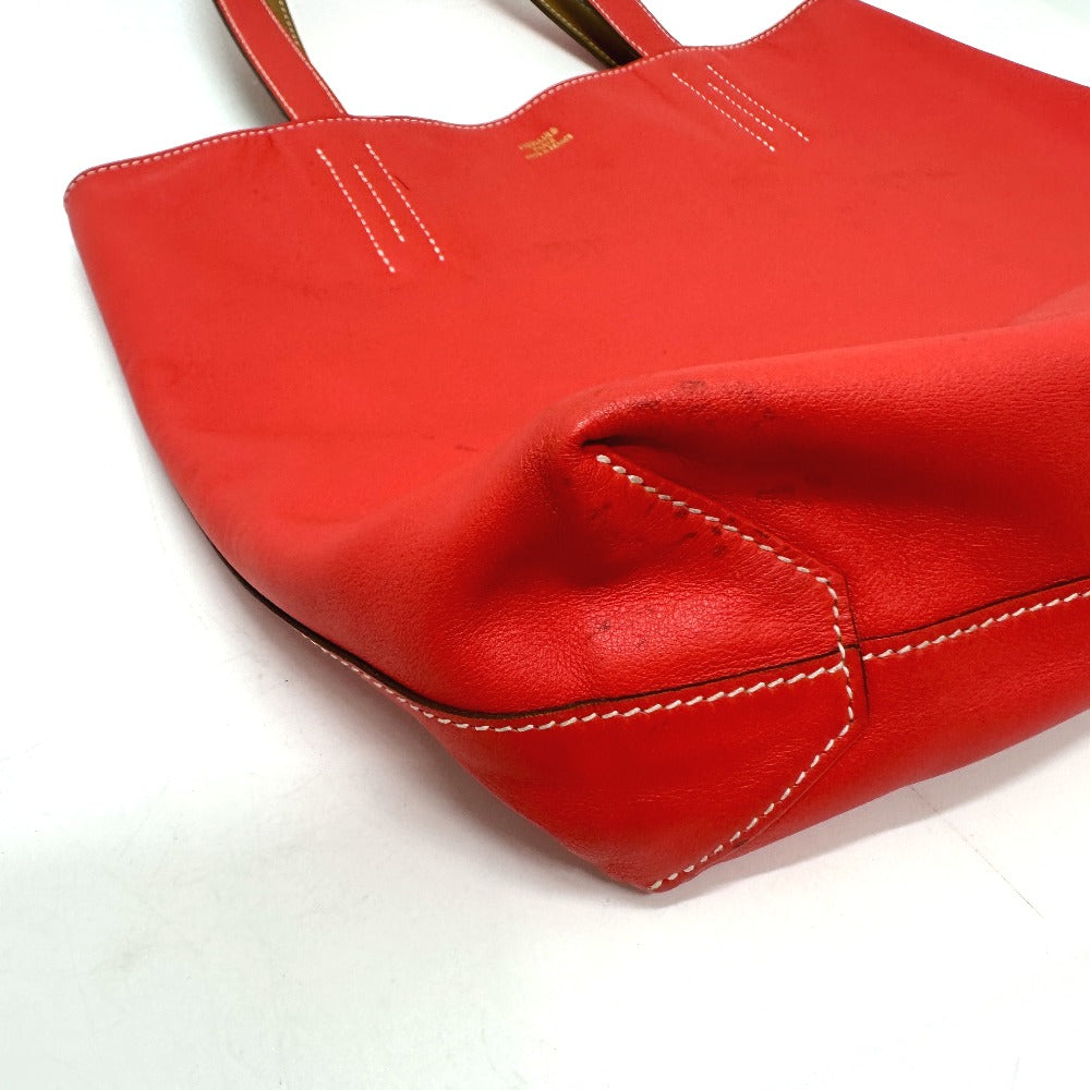 HERMES Tote Bag Leather, Vokissim Orange Doble Sense 28 reversible Women Used Authentic