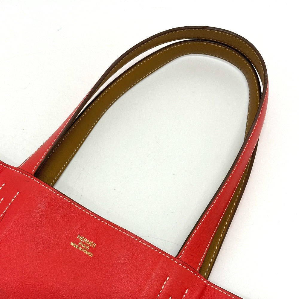 HERMES Tote Bag Leather, Vokissim Orange Doble Sense 28 reversible Women Used Authentic