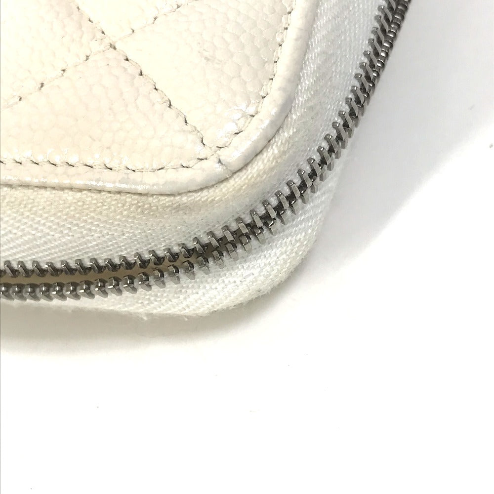 CHANEL Long Wallet Purse A50097 Caviar skin white Matelasse CC COCO Mark Zip Around Women Used Authentic