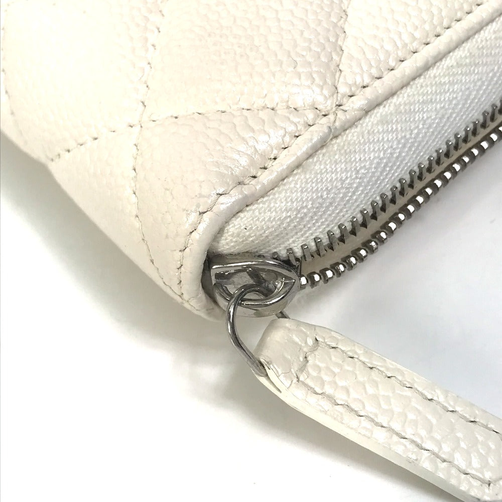 CHANEL Long Wallet Purse A50097 Caviar skin white Matelasse CC COCO Mark Zip Around Women Used Authentic