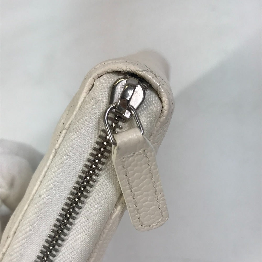CHANEL Long Wallet Purse A50097 Caviar skin white Matelasse CC COCO Mark Zip Around Women Used Authentic