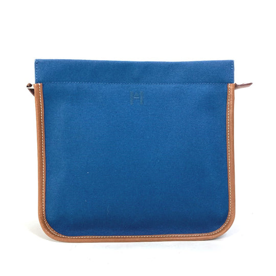 HERMES Clutch bag Canvas / leather Navy Embroidery logo Camille mens Used Authentic
