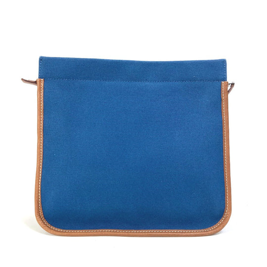 HERMES Clutch bag Canvas / leather Navy Embroidery logo Camille mens Used Authentic