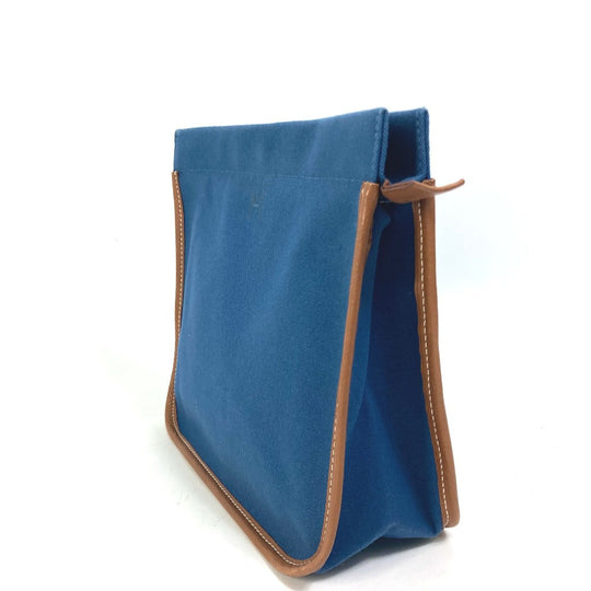 HERMES Clutch bag Canvas / leather Navy Embroidery logo Camille mens Used Authentic