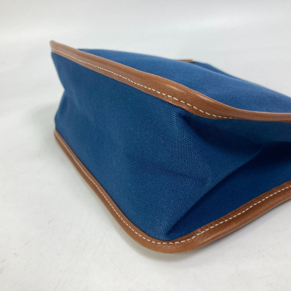HERMES Clutch bag Canvas / leather Navy Embroidery logo Camille mens Used Authentic