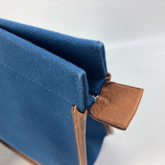 HERMES Clutch bag Canvas / leather Navy Embroidery logo Camille mens Used Authentic