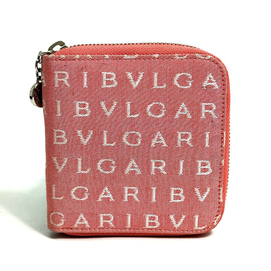 BVLGARI Folded wallet canvas pink Logo mania Compact wallet Women Used Authentic