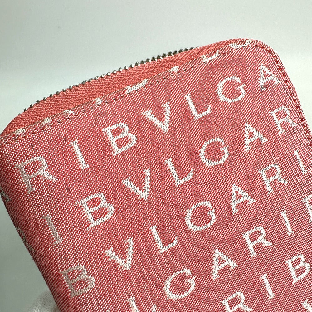 BVLGARI Folded wallet canvas pink Logo mania Compact wallet Women Used Authentic
