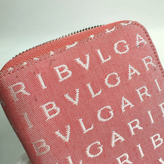 BVLGARI Folded wallet canvas pink Logo mania Compact wallet Women Used Authentic