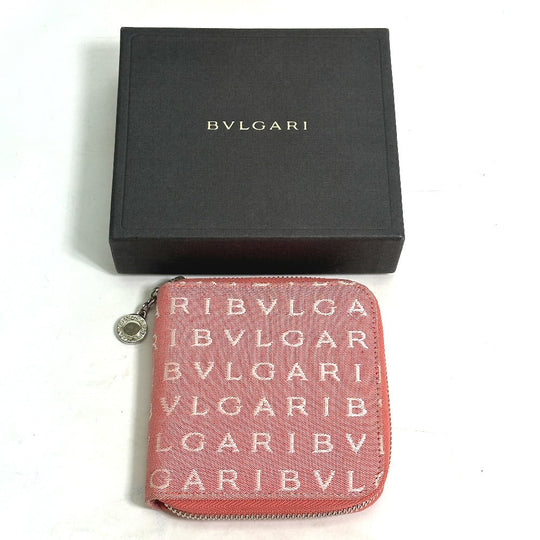 BVLGARI Folded wallet canvas pink Logo mania Compact wallet Women Used Authentic